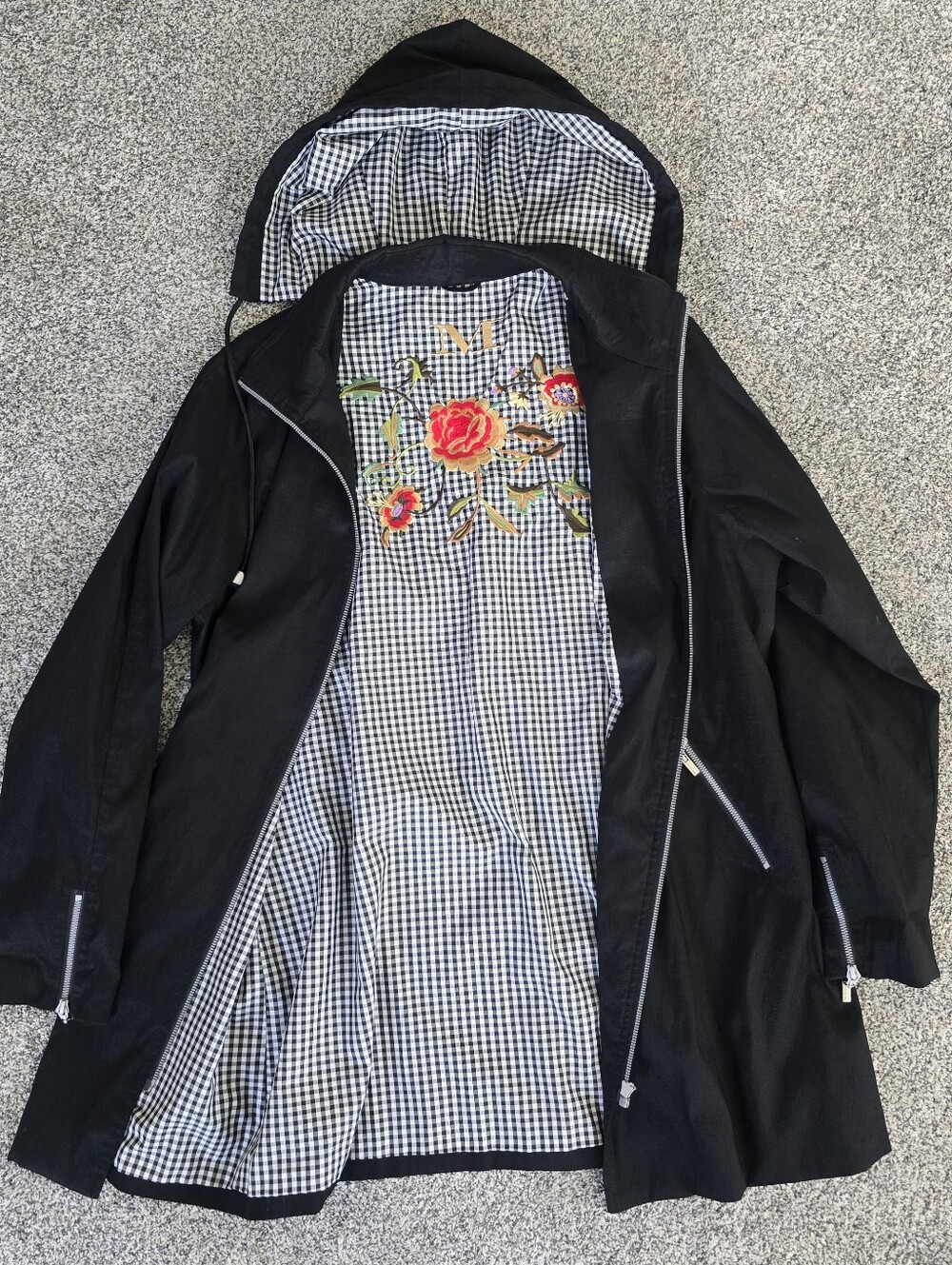 Mycra Pac Gabby Reversible Embroidered Gingham Raincoat Jacket Black S/M 1